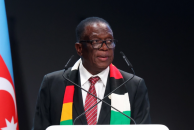 BAKU, AZERBAIJAN - NOVEMBER 12: Zimbabwean President Emmerson Dambudzo Mnangagwa delivers a national statement during the UNFCCC COP29 Climate Conference at Baku Stadium on November 12, 2024 in Baku, Azerbaijan.